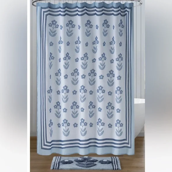 CARO HOME Textured Plush Floral Bath Rug With Contrasting Stripe Border -21"x34" - Picture 4 of 5